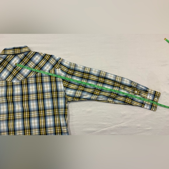RAFTER C Cowboy Collection Western Shirt Men’s L Blue Yellow Plaid Pearl Snap - Picture 8 of 8